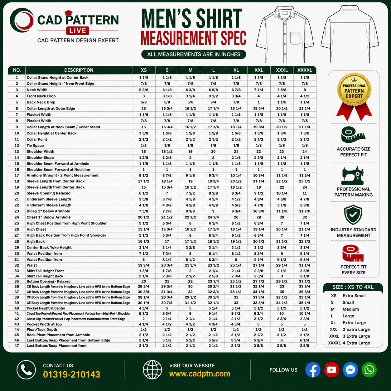 Shirt CAD Pattern | Production Ready Digital Garment Pattern